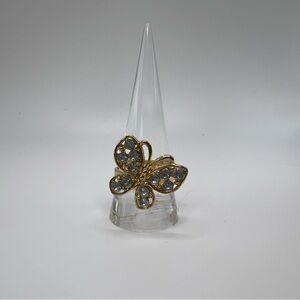 Gold Tone and Rhinestone Butterfly Ring - Costume Ring - Cocktail Ring